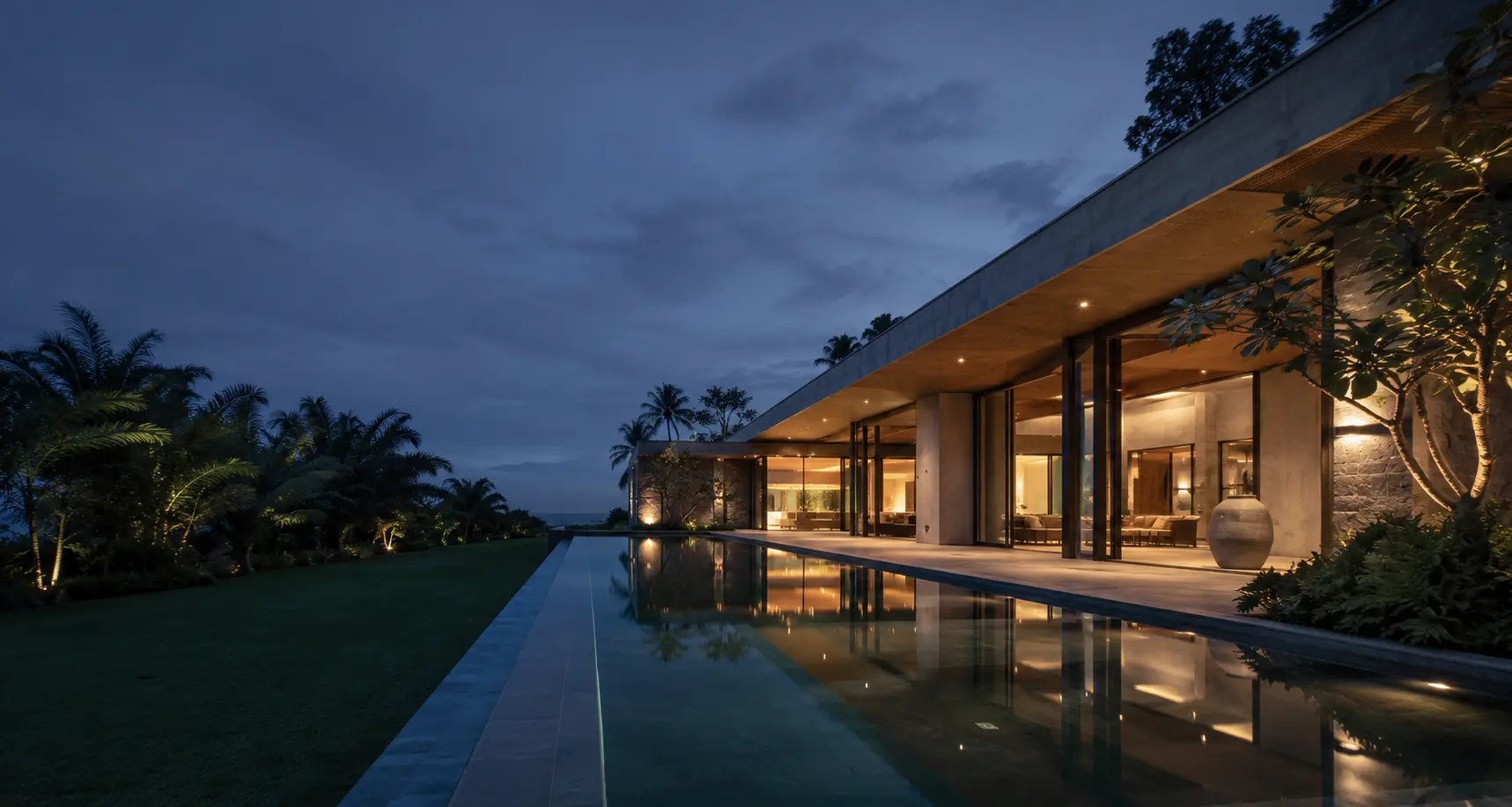 Resort residence and pool in the evening