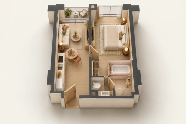 The Standard Residences · Визуализация MM · Изометрия с мебелью · 1BM · 1