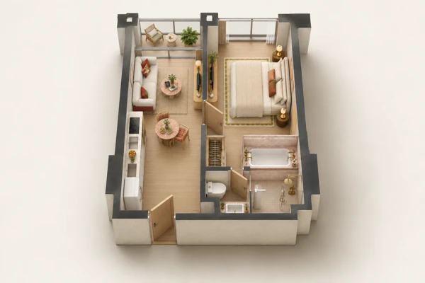 The Standard Residences · Визуализация MM · Изометрия с мебелью · 1CM · 1