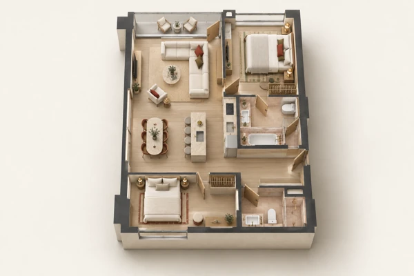 The Standard Residences · Визуализация MM · Изометрия с мебелью · 2G · базовый тип · 1