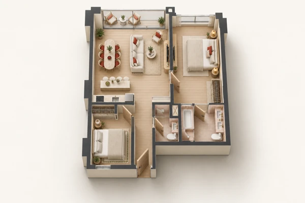 The Standard Residences · Визуализация MM · Изометрия с мебелью · 2H · 1